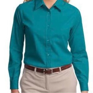 New York and Company  green button up shirt.